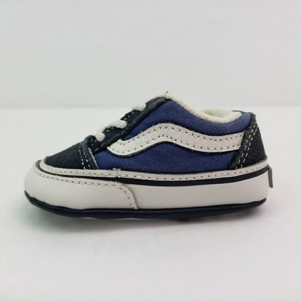 Vans Youth Size 2 Blue Black Classic Stripe Lace Up Shoes